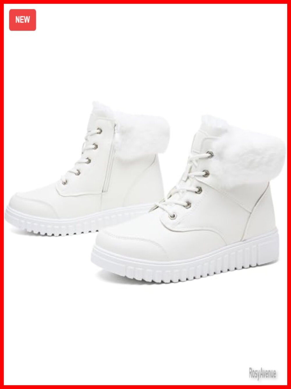 Waterproof Faux Leather Snow Boots with Side Zipper, Warm Lining Ankle Booties